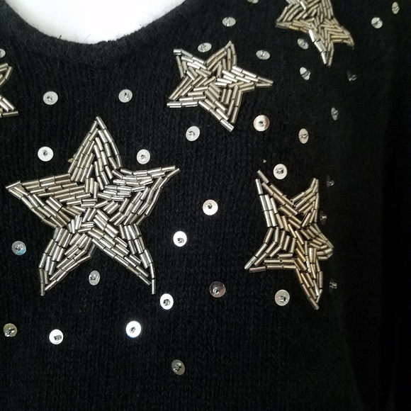 Vtg Le Chois beaded starts embroidery sweater silk angora lambswool blend - Picture 6 of 11